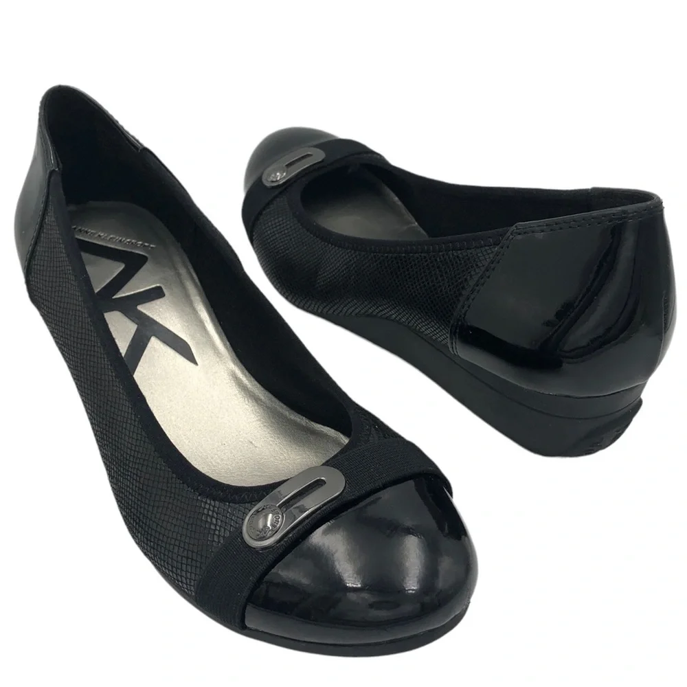 Anne Klein Patent Leather Slip On Wedges